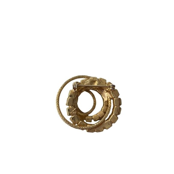 Pink Rhinestone Goldtone Vintage Brooch Pin Circles 1.4" Diameter - Picture 5 of 14